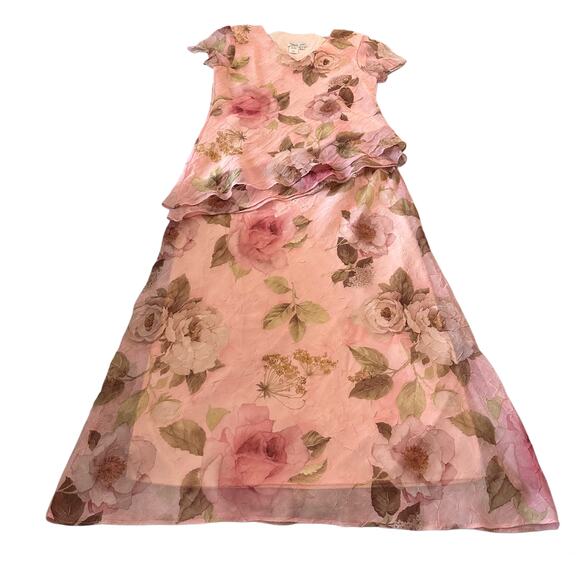Y2K Pink Floral Asymmetrical Blouse and Skirt Fairycore Ensemble Set - Picture 1 of 7